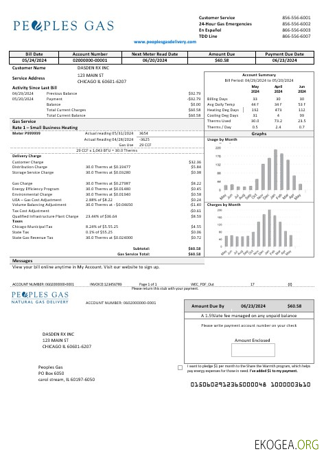 Modèle de facture de services publics pour les entreprises USA Illinois Peoples Gas aux formats Word et PDF